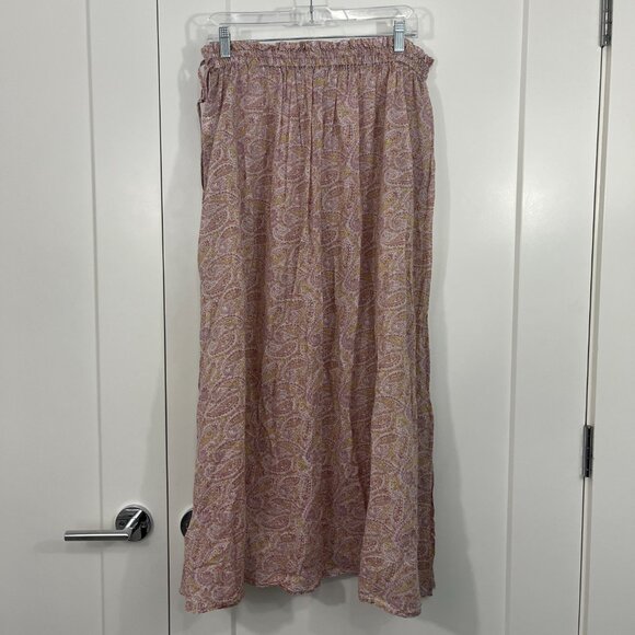 J. Crew Medium Purple, Green Boho Paisley Wrap Maxi Cotton Voile Skirt w/Pocket - Picture 11 of 16